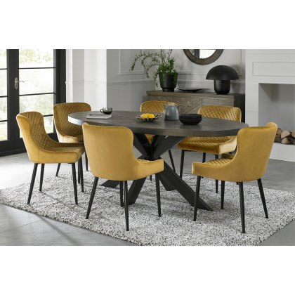 Bosco Fumed Oak 6 Seater Dining Table & 6 Cezanne Chairs in Mustard Velvet Fabric with Black Legs