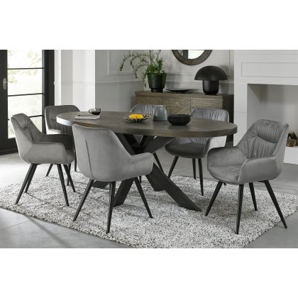 Bosco Fumed Oak 6 Seater Dining Table & 6 Dali Grey Velvet Fabric Chairs