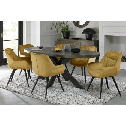 Bosco Fumed Oak 6 Seater Dining Table & 6 Dali Mustard Velvet Fabric Chairs