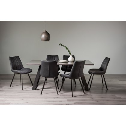 Hirst Grey Painted Glass 6 Seater Dining Table & 6 Fontana Dark Grey Faux Suede Chairs