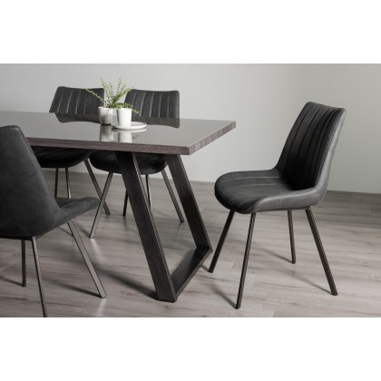 Hirst Grey Painted Glass 6 Seater Dining Table & 6 Fontana Dark Grey Faux Suede Chairs