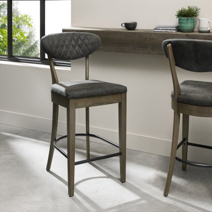 Bosco Fumed Oak Bar Stools in Dark Grey Fabric