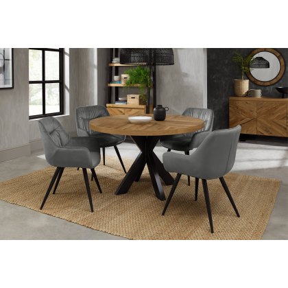 Bosco Rustic Oak 4 Seater Dining Table & 4 Dali Grey Velvet Fabric Chairs