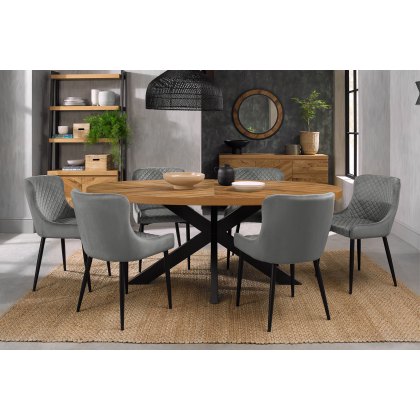 Bosco Rustic Oak 6 Seater Dining Table & 6 Cezanne Chairs in Grey Velvet Fabric with Black Legs