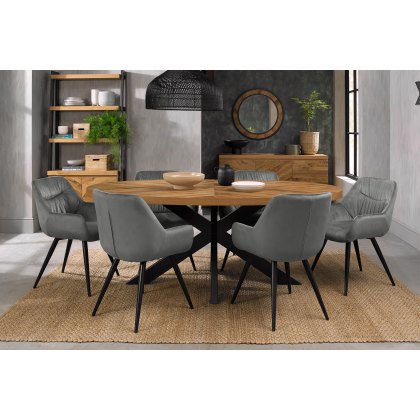 Bosco Rustic Oak 6 Seater Dining Table & 6 Dali Grey Velvet Fabric Chairs