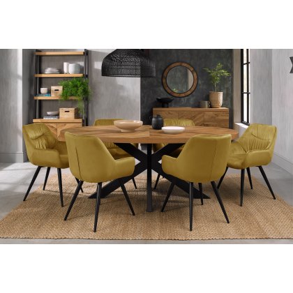 Bosco Rustic Oak 6 Seater Dining Table & 6 Dali Mustard Velvet Fabric Chairs