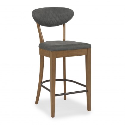 Bosco Rustic Oak Bar Stools in Dark Grey Fabric