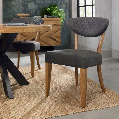 Bosco Rustic Oak Chair in Dark Grey Fabric