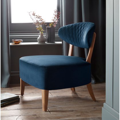 Bosco Rustic Oak Casual Chair in Dark Blue Velvet Fabric