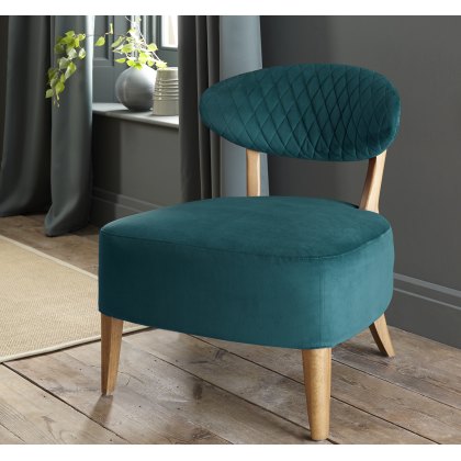 Bosco Rustic Oak Casual Chair in Sea Green Velvet Fabric
