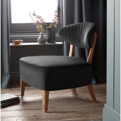 Bosco Rustic Oak Casual Chair in Gun Metal Velvet Fabric