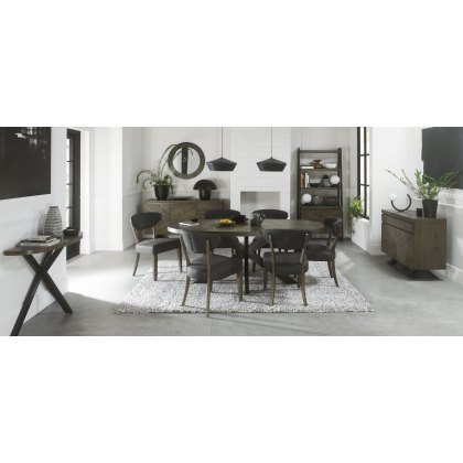 Bosco Fumed Oak 6 Seater Dining Table & 6 Bosco Fumed Oak Chairs in Dark Grey Fabric