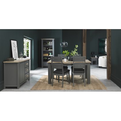 Hopper Scandi Oak 4-6 Dining Table & 4 Hopper Dark Grey Chairs in Dark Grey Faux Leather