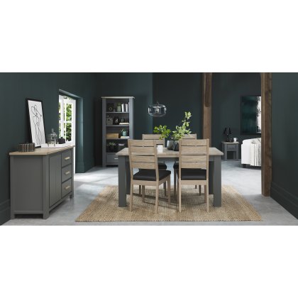 Hopper Scandi Oak 4-6 Dining Table & 4 Hopper Scandi Oak Chairs in Dark Grey Faux Leather