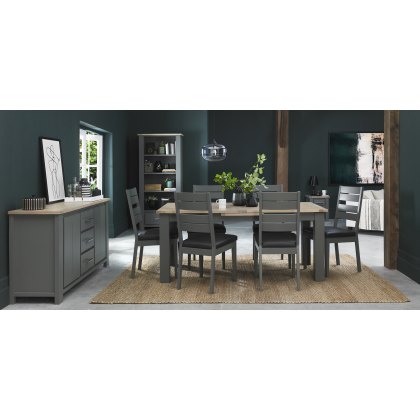 Hopper Scandi Oak 6-8 Dining Table & 6 Hopper Dark Grey Chairs in Dark Grey Bonded Leather