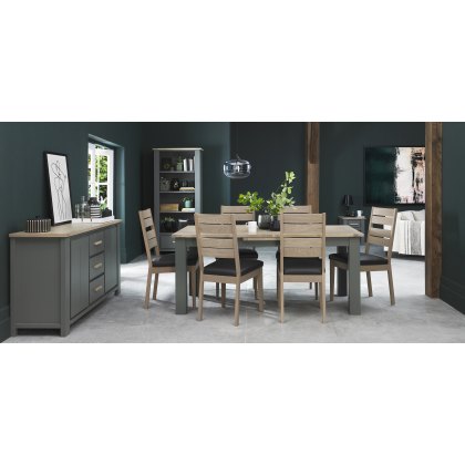 Hopper Scandi Oak 6-8 Dining Table & 6 Hopper Scandi Oak Chairs in Dark Grey Bonded Leather