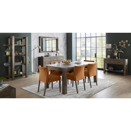 Blake Dark Oak 6-8 Dining Table & 6 Blake Dark Oak Low Back Chairs in Harvest Pumpkin Velvet Fabric