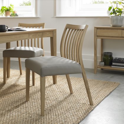 Jasper Oak Low Back Slatted Chairs in a Grey Bonded Leather