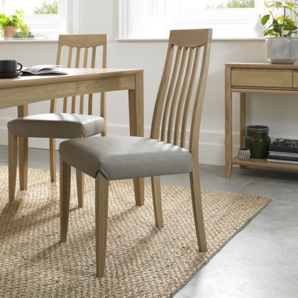 Jasper Oak Slatted Back Chairs in a Grey Bonded Leather