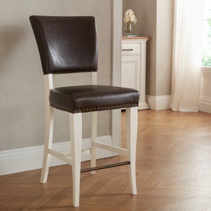 Rivera Ivory Bar Stools in a Rustic Espresso Faux Leather