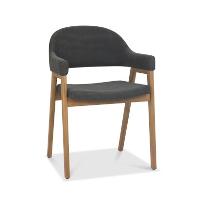 Rosen Rustic Oak Dark Grey Fabric Upholstered  Arm Chairs