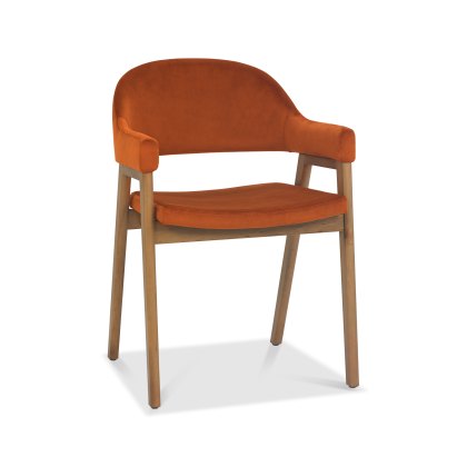 Rosen Rustic Oak Rust Velvet Fabric Upholstered  Arm Chairs