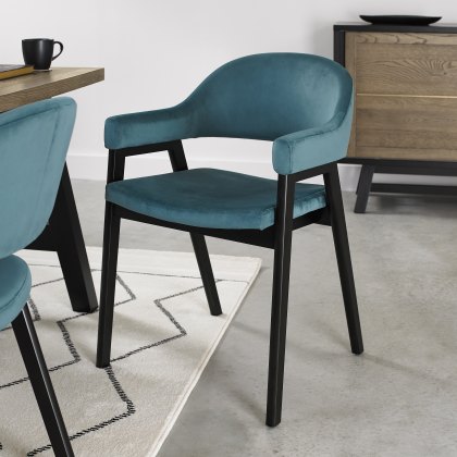 Rosen Peppercorn Upholstered Azure Velvet Fabric Arm Chairs