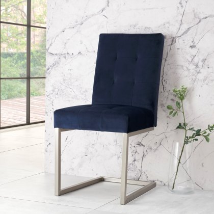 Turner Dark Oak Uph Dark Blue Velvet Cantilever Chairs