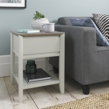 Jasper Grey Washed Oak & Soft Grey Lamp Table With Drawer