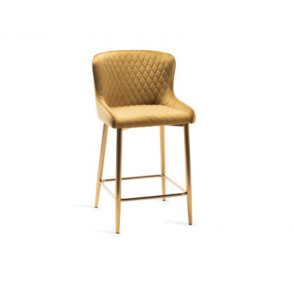 Cezanne Mustard Velvet Fabric Bar Stools with Gold Legs