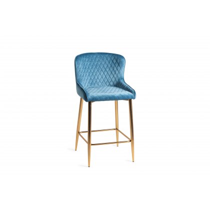 Cezanne Petrol Blue Velvet Fabric Bar Stools with Gold Legs