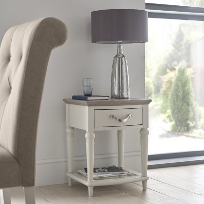 Miller Grey Washed Oak & Soft Grey Lamp Table with Drawer