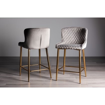 Cezanne Grey Velvet Fabric Bar Stools with Gold Legs