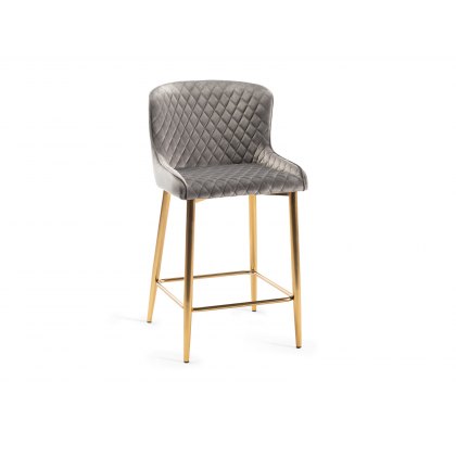 Cezanne Grey Velvet Fabric Bar Stools with Gold Legs