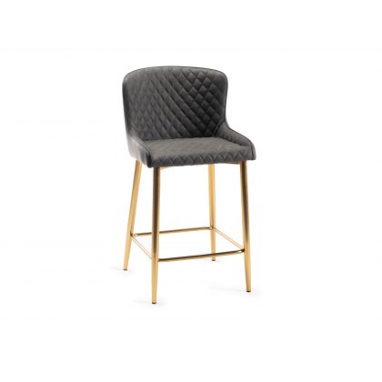 Cezanne Dark Grey Faux Leather Bar Stools with Gold Legs