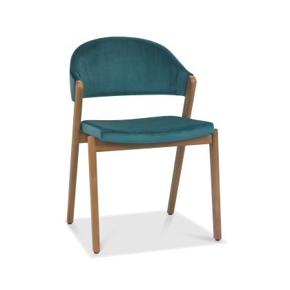 Rosen Rustic Oak Azure Velvet Fabric Upholstered Chairs