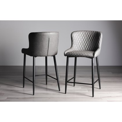 Cezanne Dark Grey Faux Leather Bar Stools with Black Legs