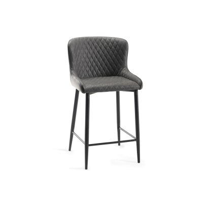 Cezanne Dark Grey Faux Leather Bar Stools with Black Legs