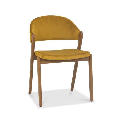 Rosen Rustic Oak Dark Mustard Velvet Fabric Upholstered Chairs
