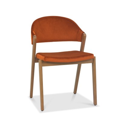 Rosen Rustic Oak Rust Velvet Fabric Upholstered Chairs