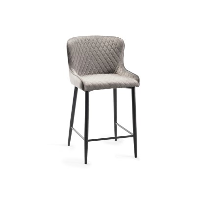 Cezanne Grey Velvet Fabric Bar Stools with Black Legs