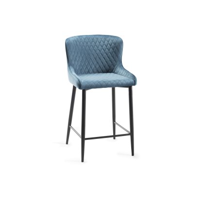 Cezanne Petrol Blue Velvet Fabric Bar Stools with Black Legs