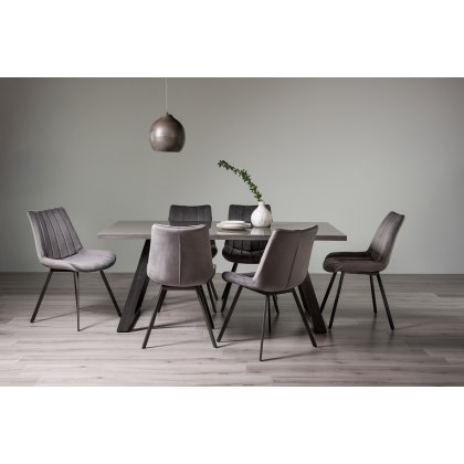 Hirst Grey Painted Glass 6 Seater Dining Table & 6 Fontana Grey Velvet Fabric Chairs