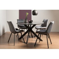 Hirst Grey Painted Glass 4 Seater Dining Table & 4 Fontana Grey Velvet Fabric Chairs