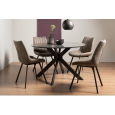 Hirst Grey Painted Glass 4 Seater Dining Table & 4 Fontana Tan Faux Suede Chairs