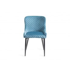 Ramsay 4 Leg Oak Effect 6 Seater & 6 Cezanne Chairs in Petrol Blue Velvet Fabric with Black Legs