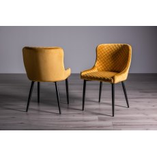 Ramsay 4 Leg Oak Effect 6 Seater & 6 Cezanne Chairs in Mustard Velvet Fabric with Black Legs