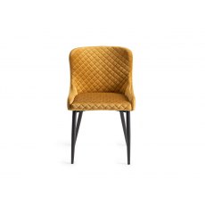Ramsay 4 Leg Oak Effect 6 Seater & 6 Cezanne Chairs in Mustard Velvet Fabric with Black Legs