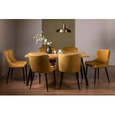 Ramsay 4 Leg Oak Effect 6 Seater & 6 Cezanne Chairs in Mustard Velvet Fabric with Black Legs