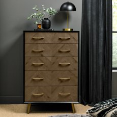 Morreto Fumed Oak & Peppercorn 5 Drawer Chest